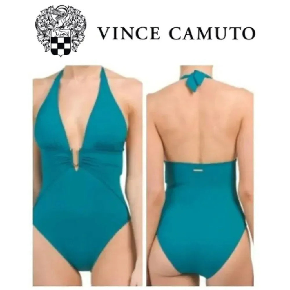 Vince Camuto Swim  Halter plunge deep V  One Piece | Color: Blue/Green |…